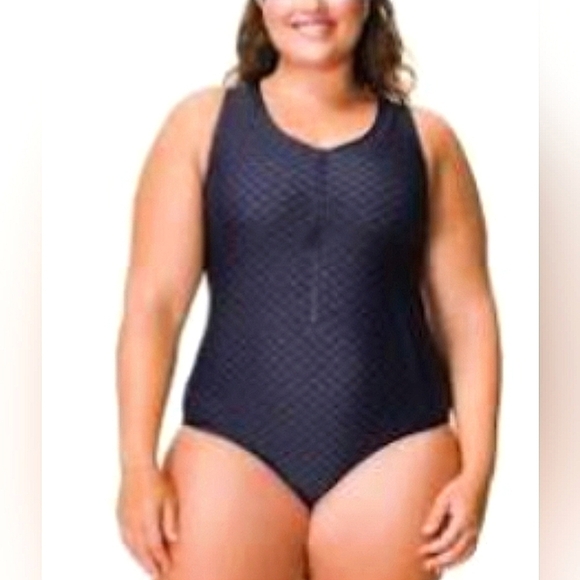 16 • Roots • *NWOT* Navy & Black Printed Zipper Front One Piece Swimsuit - Picture 8 of 8